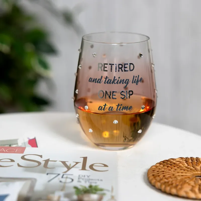 One Sip Gift Boxed Retirement Stemless Wine Glass