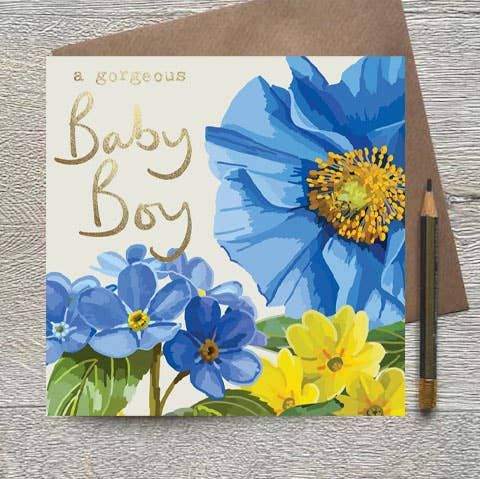 A Gorgeous Baby Boy Floral Gold Foiled Newborn Card