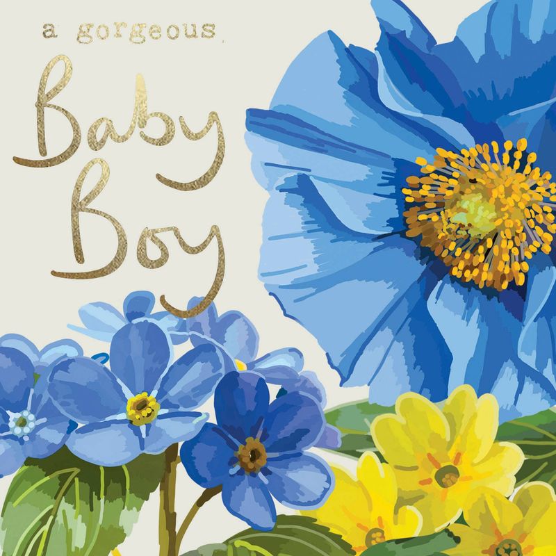A Gorgeous Baby Boy Floral Gold Foiled Newborn Card