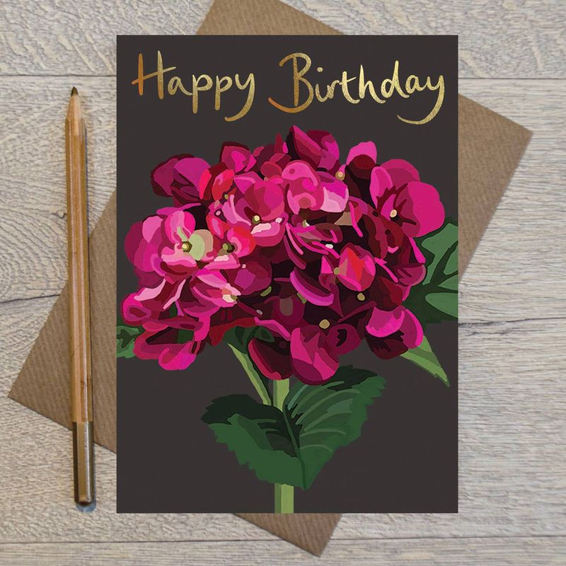 Happy Birthday Red Hydrangea Birthday Card