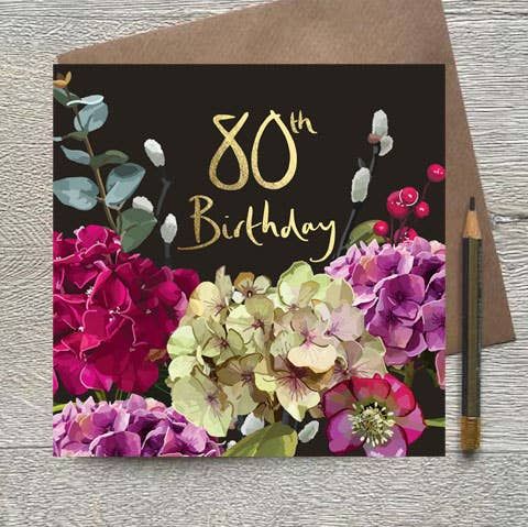 80th Birthday Winter Wreath Gold Foiled Birthday Card