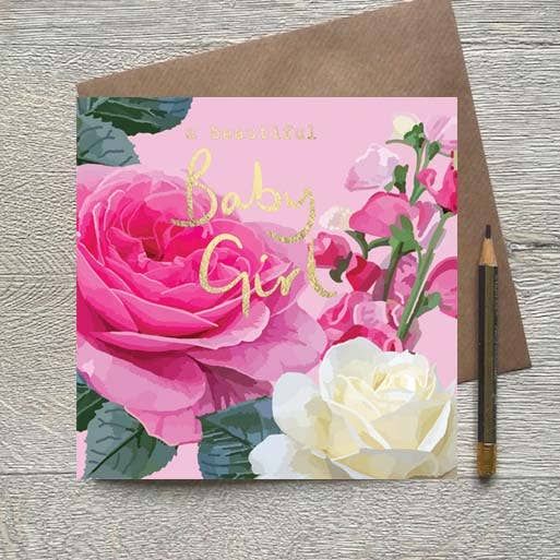 A Beautiful Baby Girl Hydrangea Gold Foiled Newborn Card