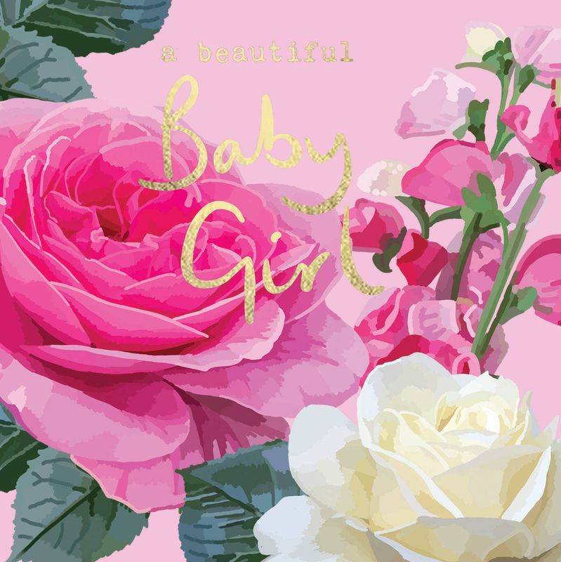 A Beautiful Baby Girl Hydrangea Gold Foiled Newborn Card
