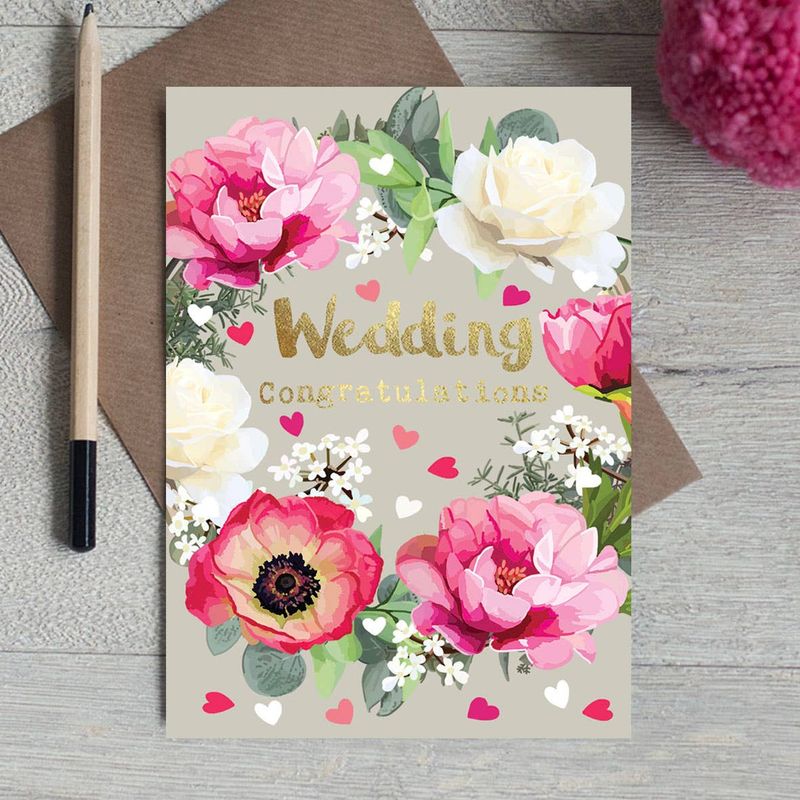 Wedding Congratulations Floral Wreath Wedding Card