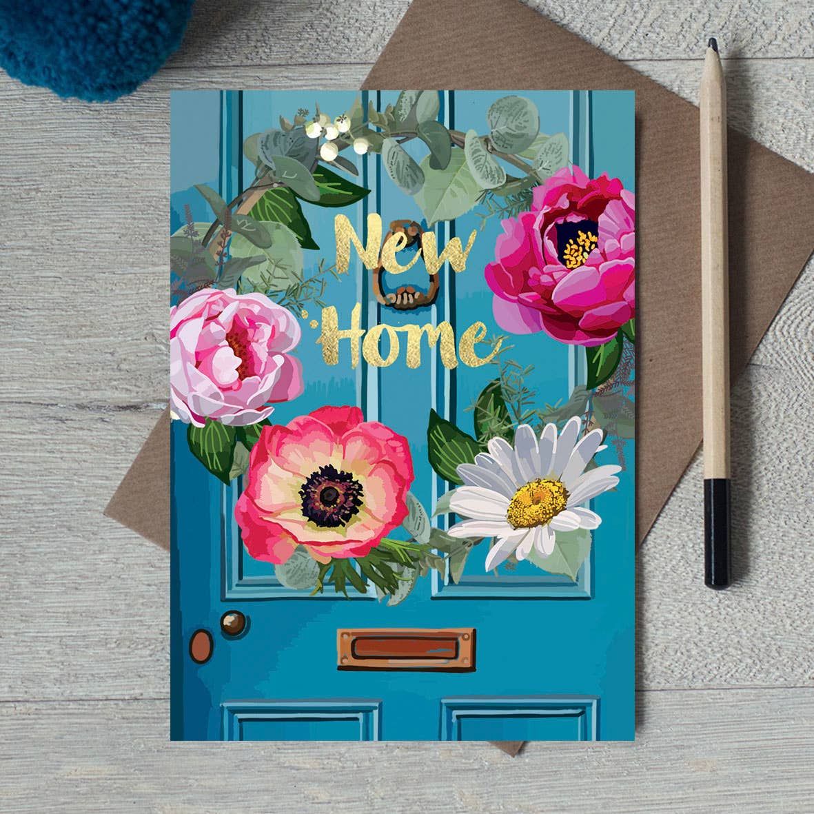 New Home Floral Wreath Door New Home Card