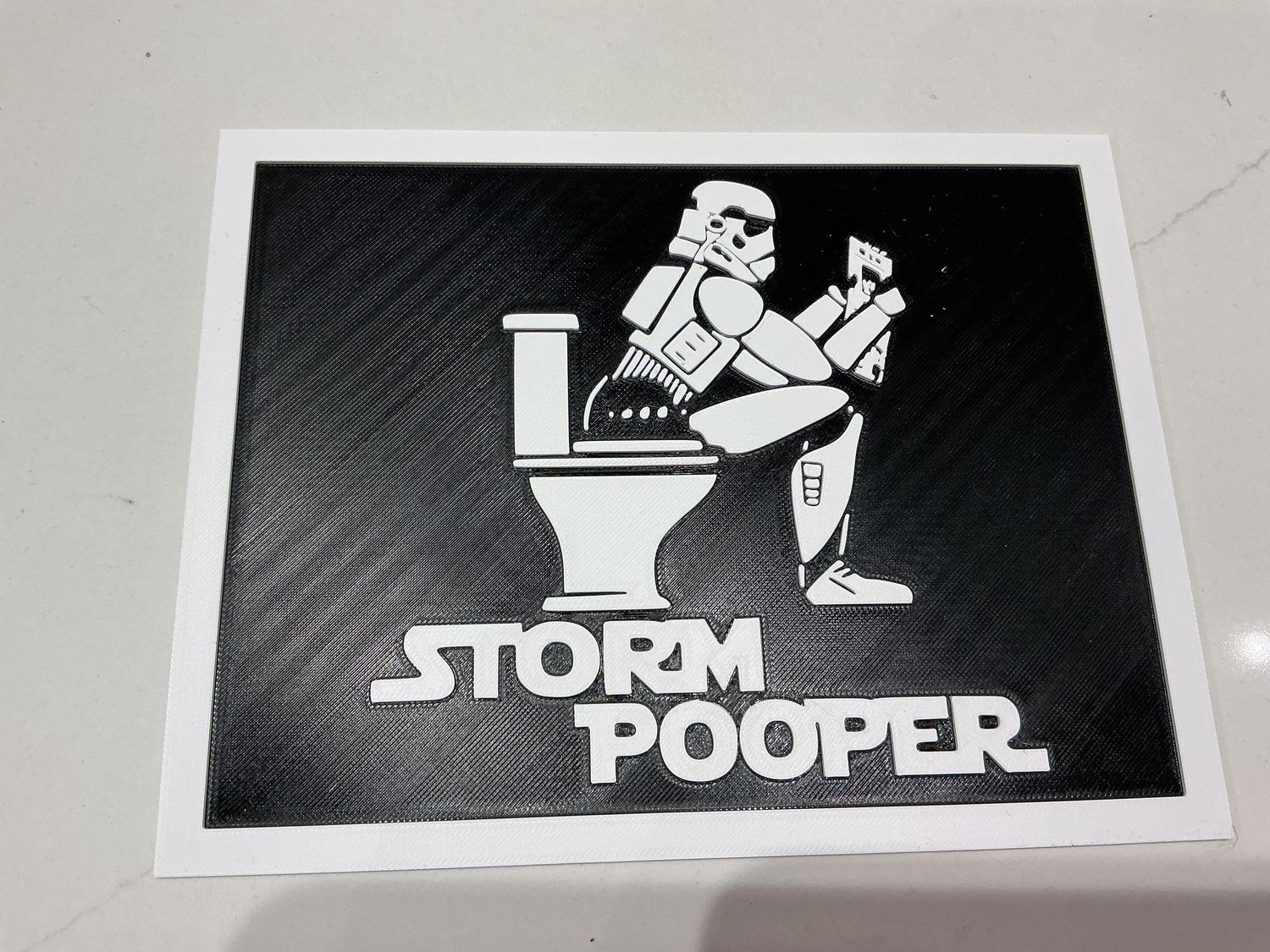 Storm Pooper 3d printed bathroom sign