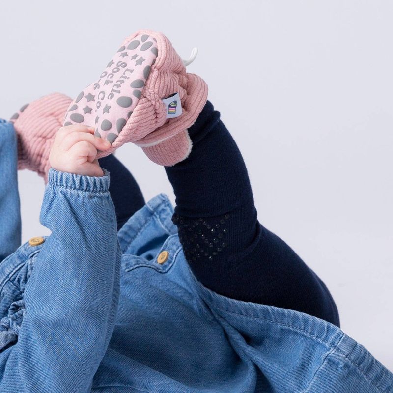 Corduroy Stay-On Non-Slip Baby Booties | Rose