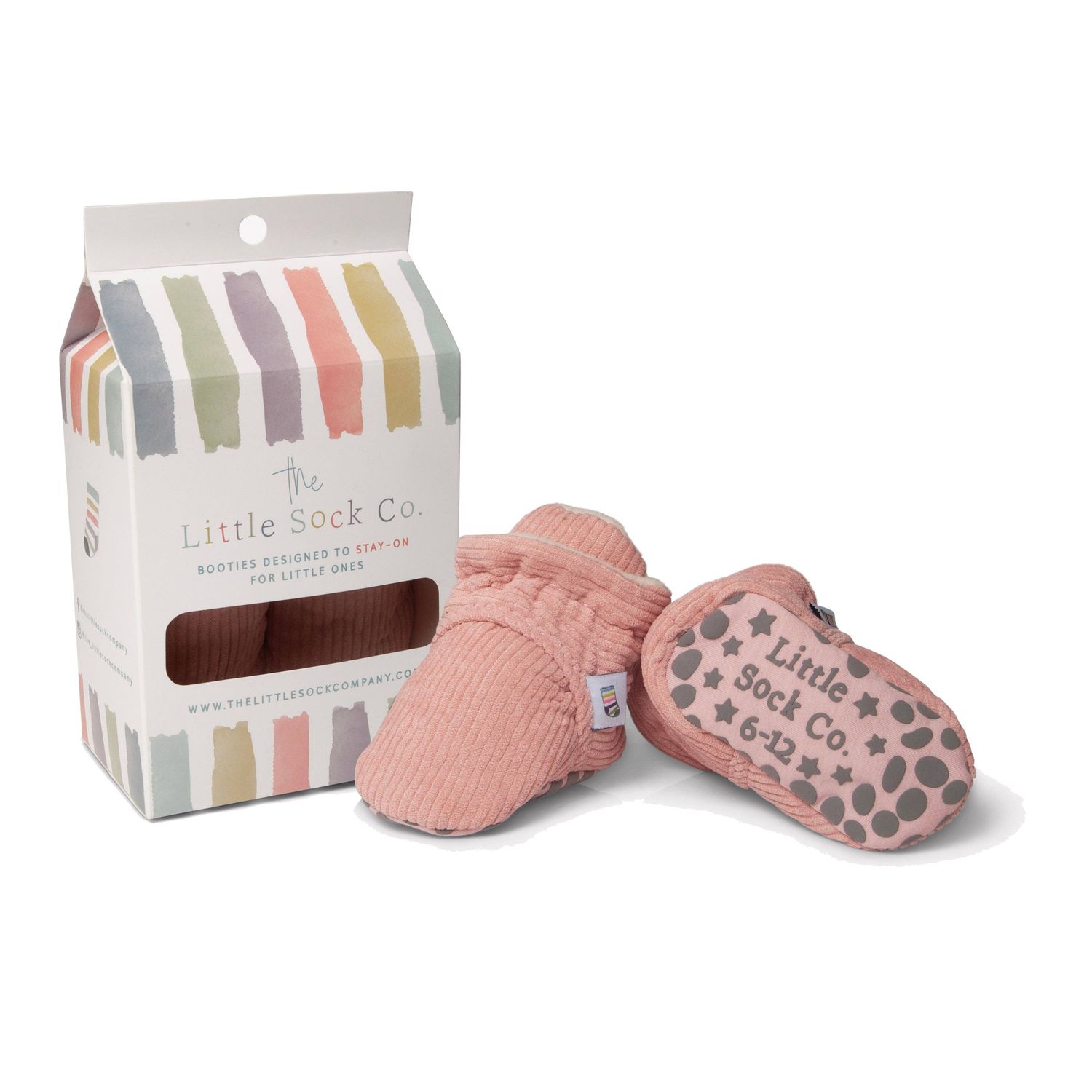 Corduroy Stay-On Non-Slip Baby Booties | Rose, Size: 0-6 months