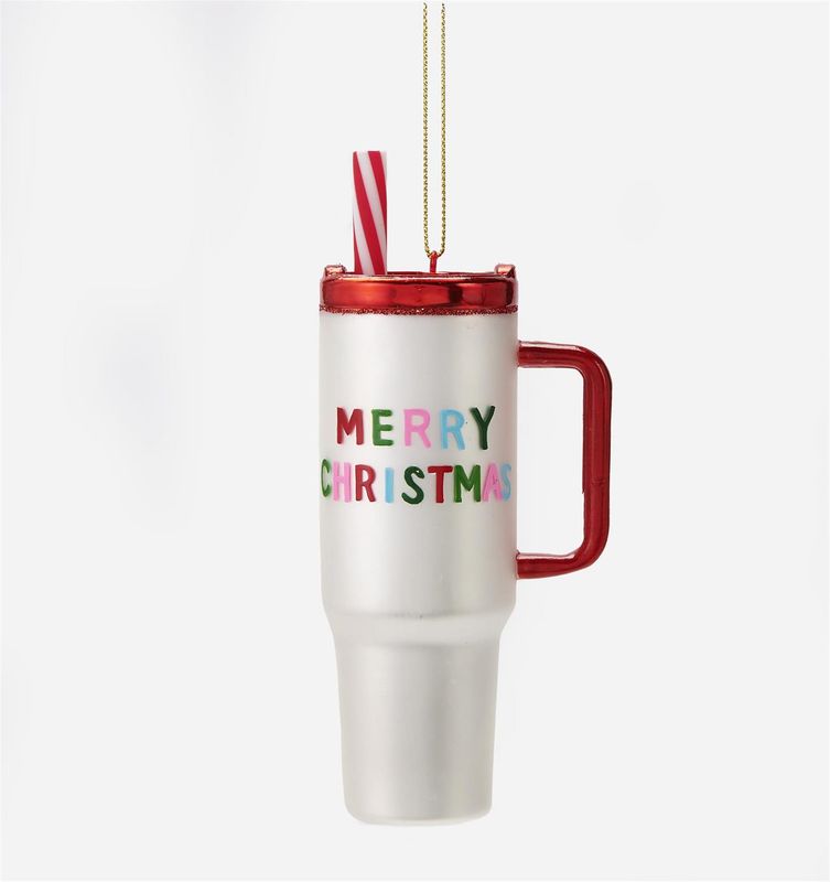 White Drink Tumbler Christmas Ornament