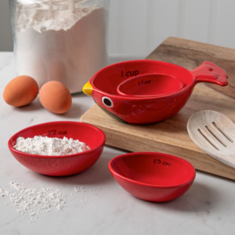 Red Bird Ceramic Measuring Cups