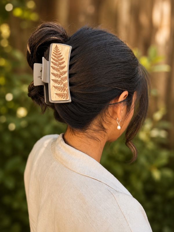 Large Fern Wood Hair Clip