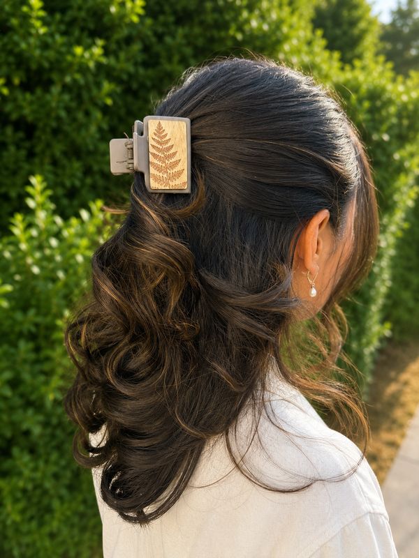 Large Fern Wood Hair Clip
