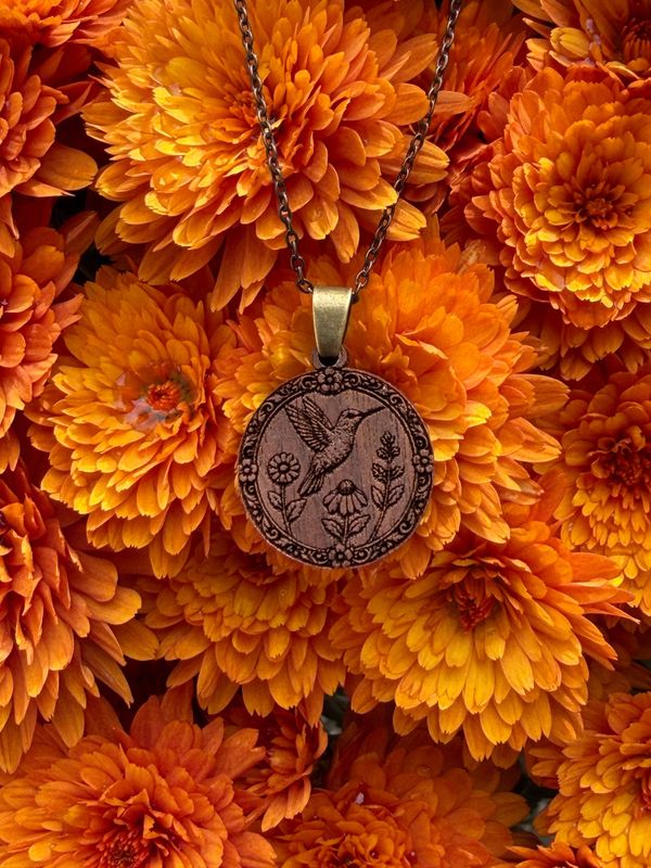 Hummingbird Wood Pendant Necklace