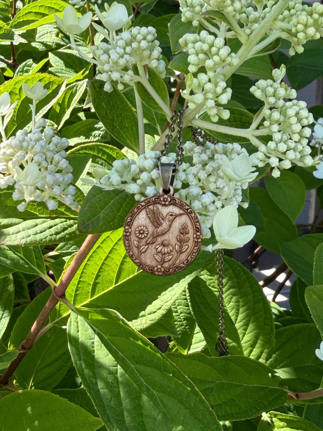 Hummingbird Wood Pendant Necklace, Wood Type: Eastern Maple