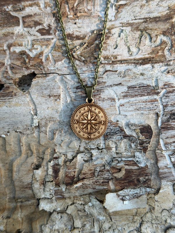 Compass Rose Wood Pendant Necklace