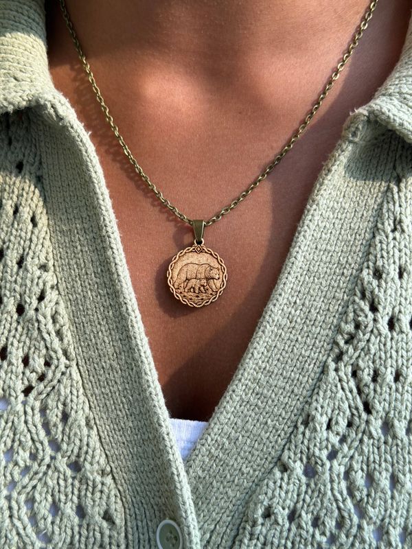 Bear &amp; Cub Wood Pendant Necklace