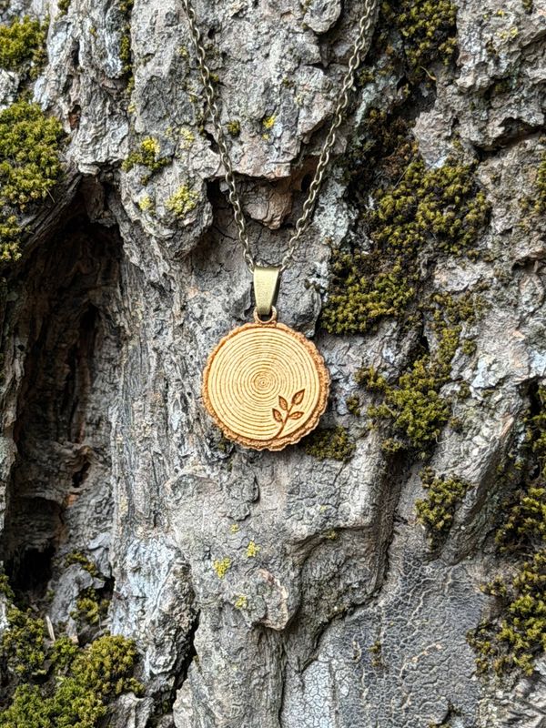 Tree Rings Wood Pendant Necklace