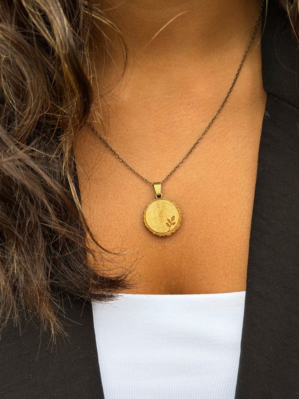 Tree Rings Wood Pendant Necklace