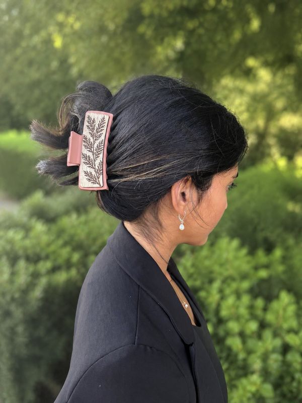 Small Cedar Wood Fern Hair Clip