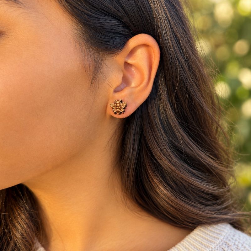 Honeybee Wood Stud Earrings