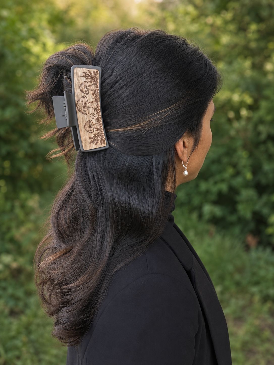 Large Mushroom Wood Hair Clip, Size: Large