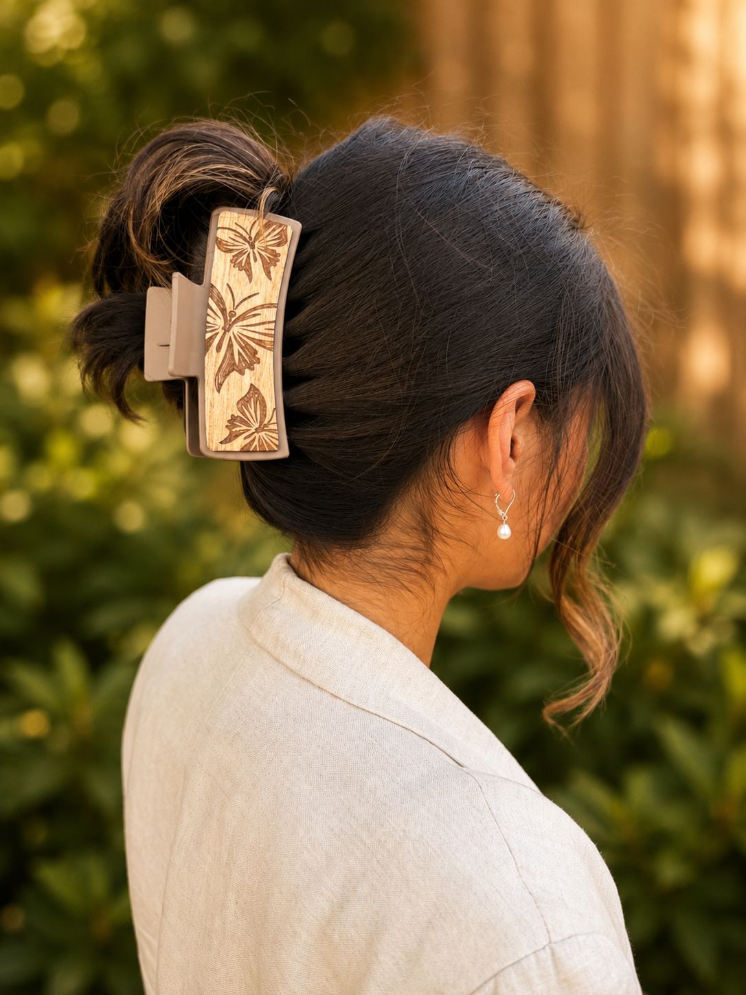 Butterfly Wood Hair Clip, Size: Large