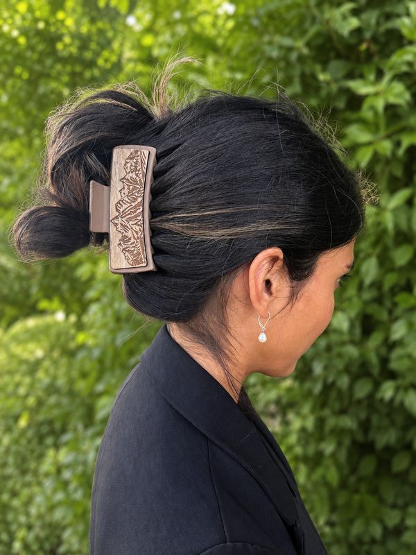 Large Mountain Wood Hair Clip