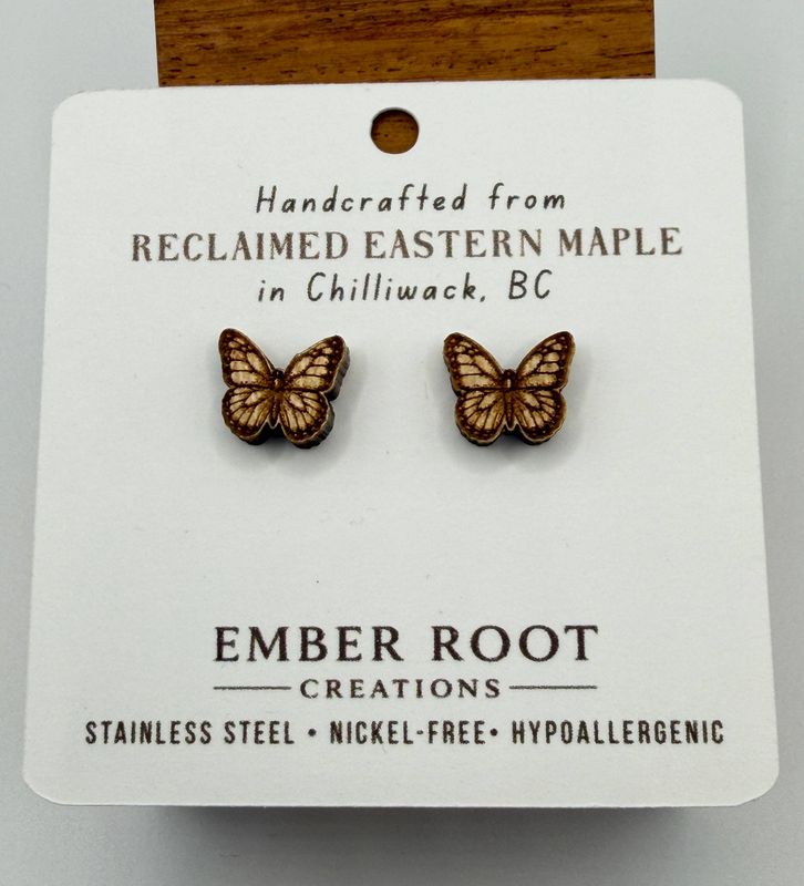 Butterfly Wood Stud Earrings