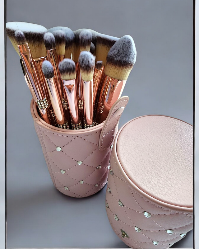 Rose Gold Makeup Brush with Bucket