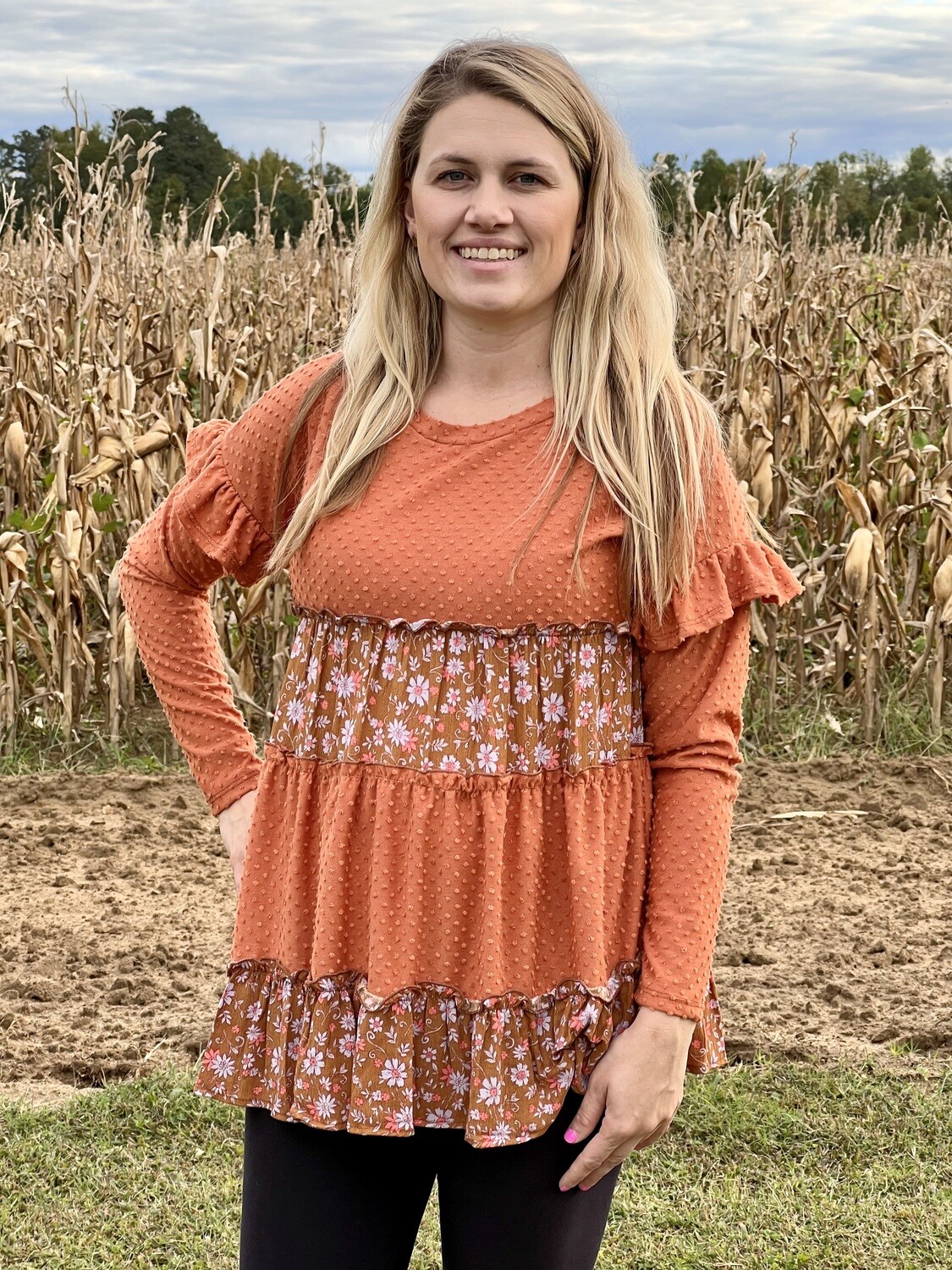 Rust/Floral Tiered Top