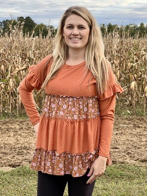 Rust/Floral Tiered Top