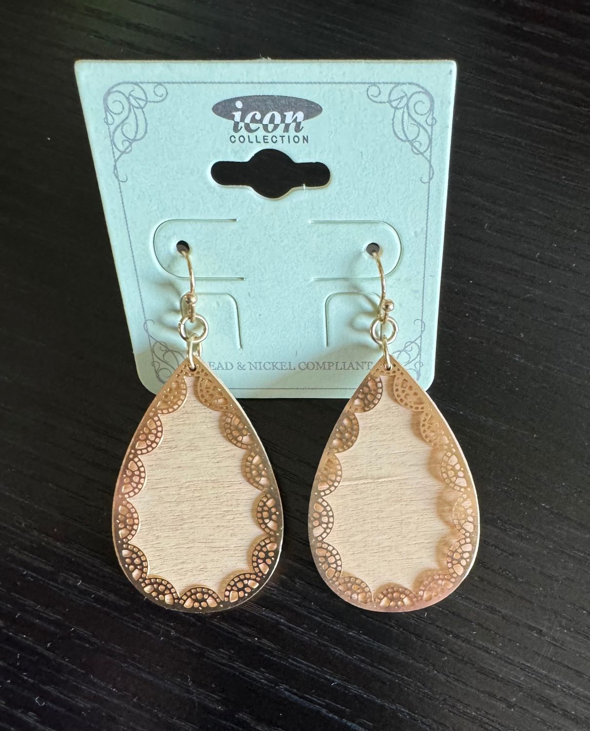 Metal Filagree Wood Earrings