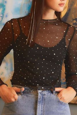 Rhinestone Mesh Top