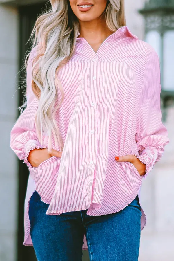 Pink Striped Button Blouse