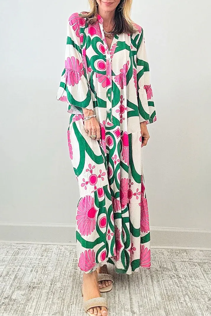 Green and Prink Abstract Maxi