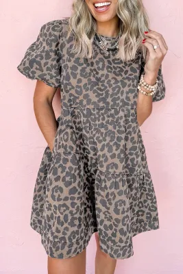 Brown Leopard Denim Dress