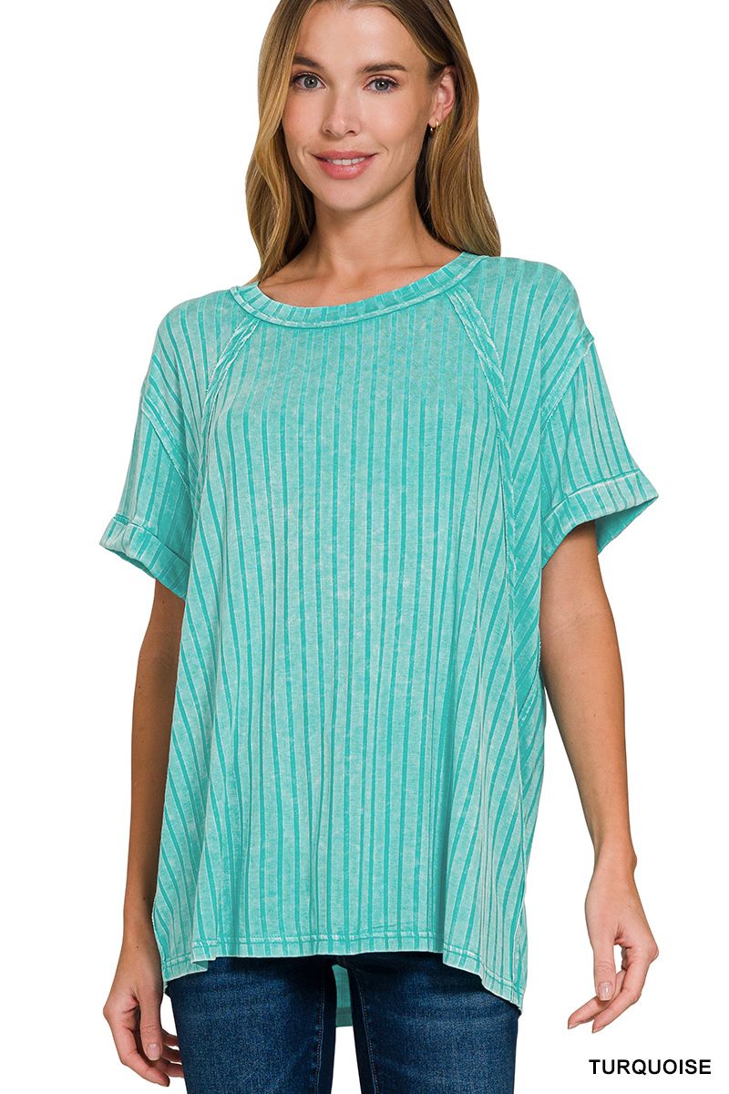 Zenana Acid Wash Ribbed Tee