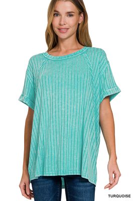 Zenana Acid Wash Ribbed Tee