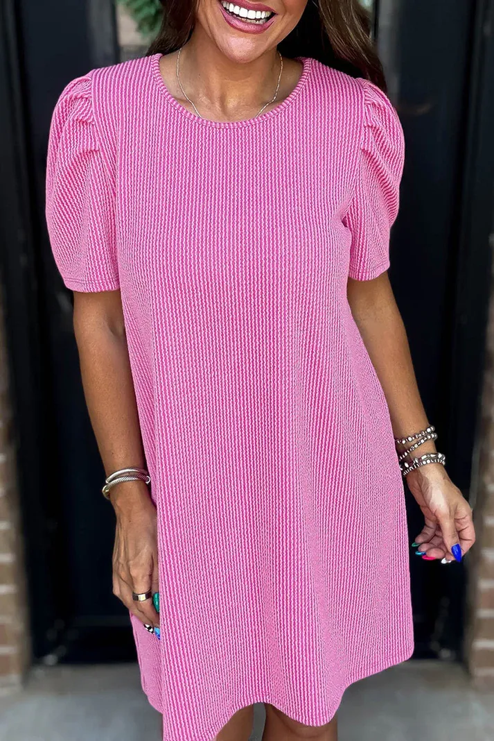 Mauve Corded Puff Sleeve Dress