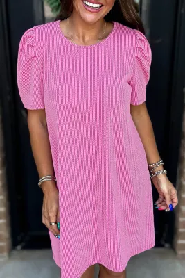 Mauve Corded Puff Sleeve Dress
