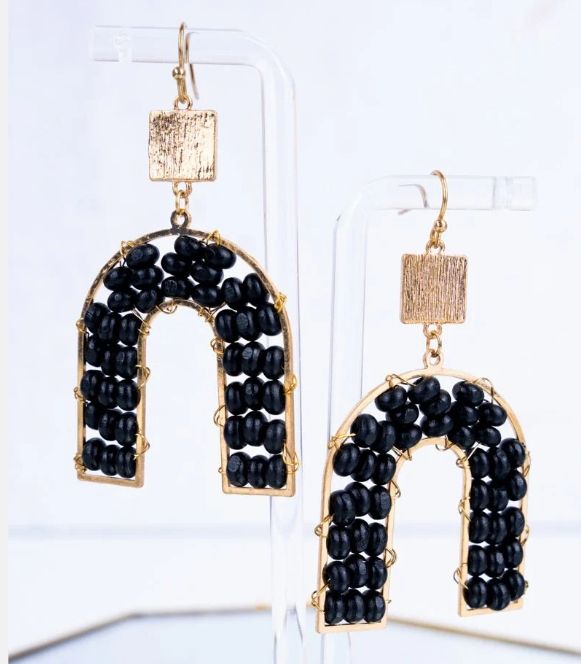 Wooden Bead Arch Earrings