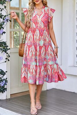 Rose Boho Midi Dress