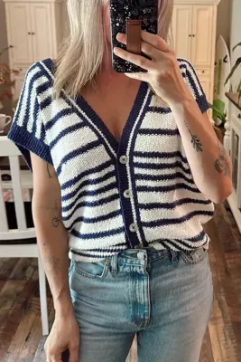 Blue Striped Button Sweatervest