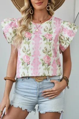 Pink Floral Ruffled Top