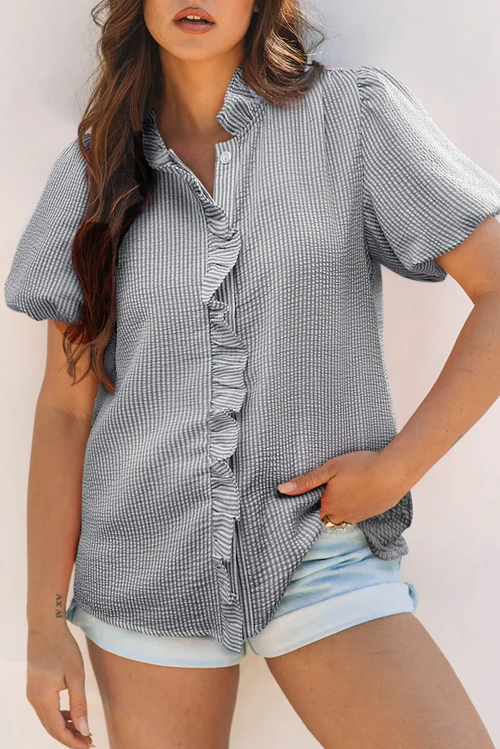 Black Striped Ruffle Shirt