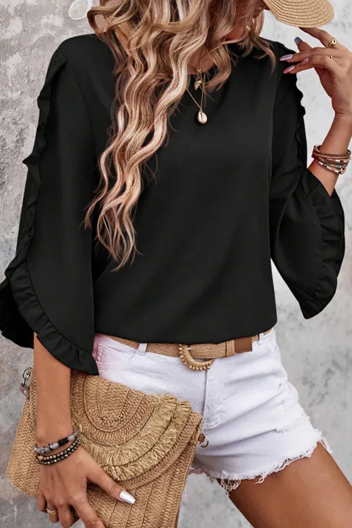 Black Ruffle Trimmed Blouse