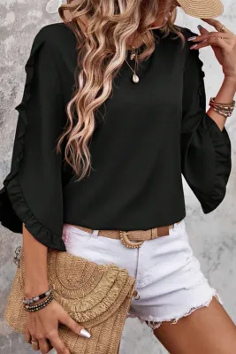 Black Ruffle Trimmed Blouse