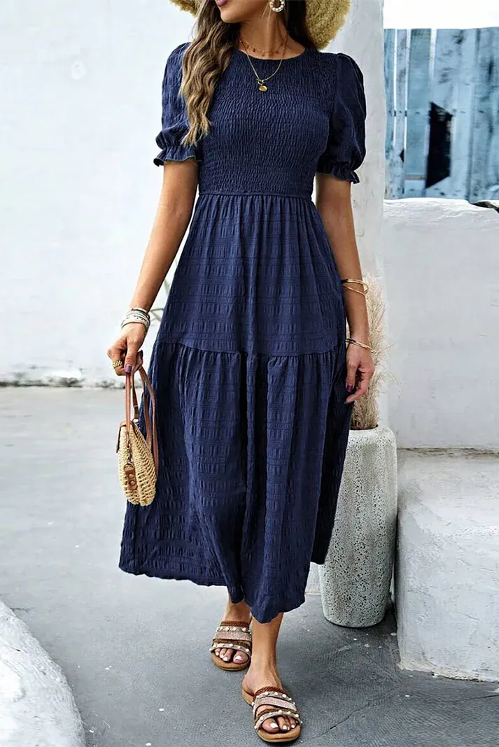 Sail Blue Textured Smocked Dress