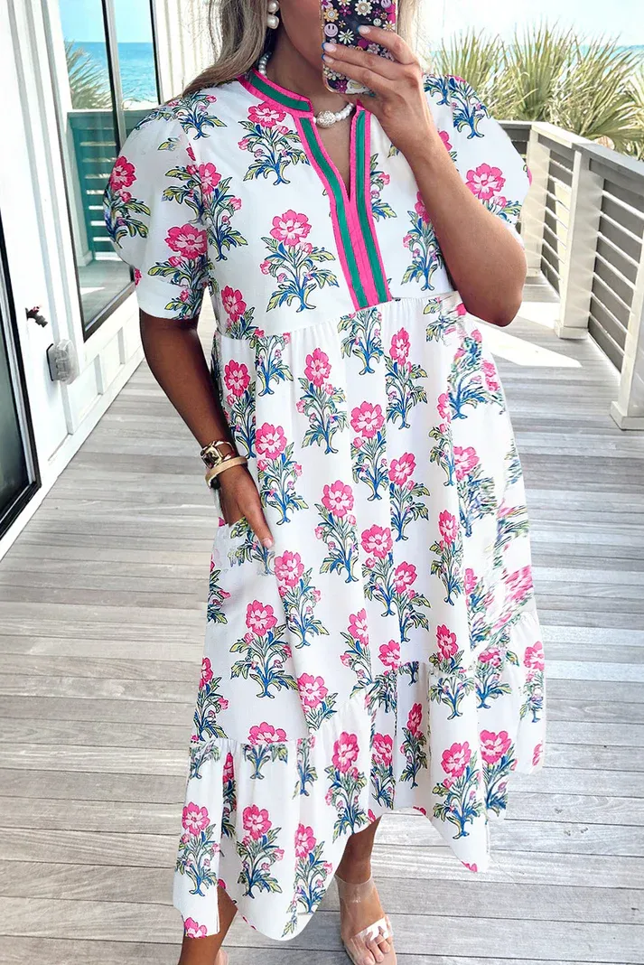 White Split Neck Dress