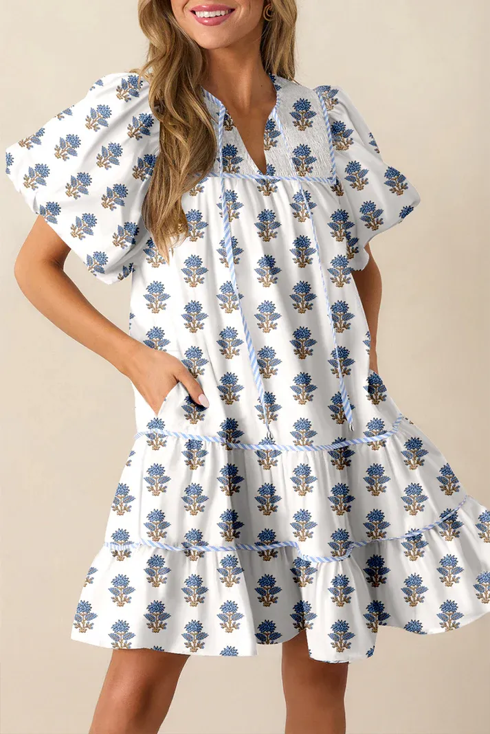 Blue Puff Mini Dress
